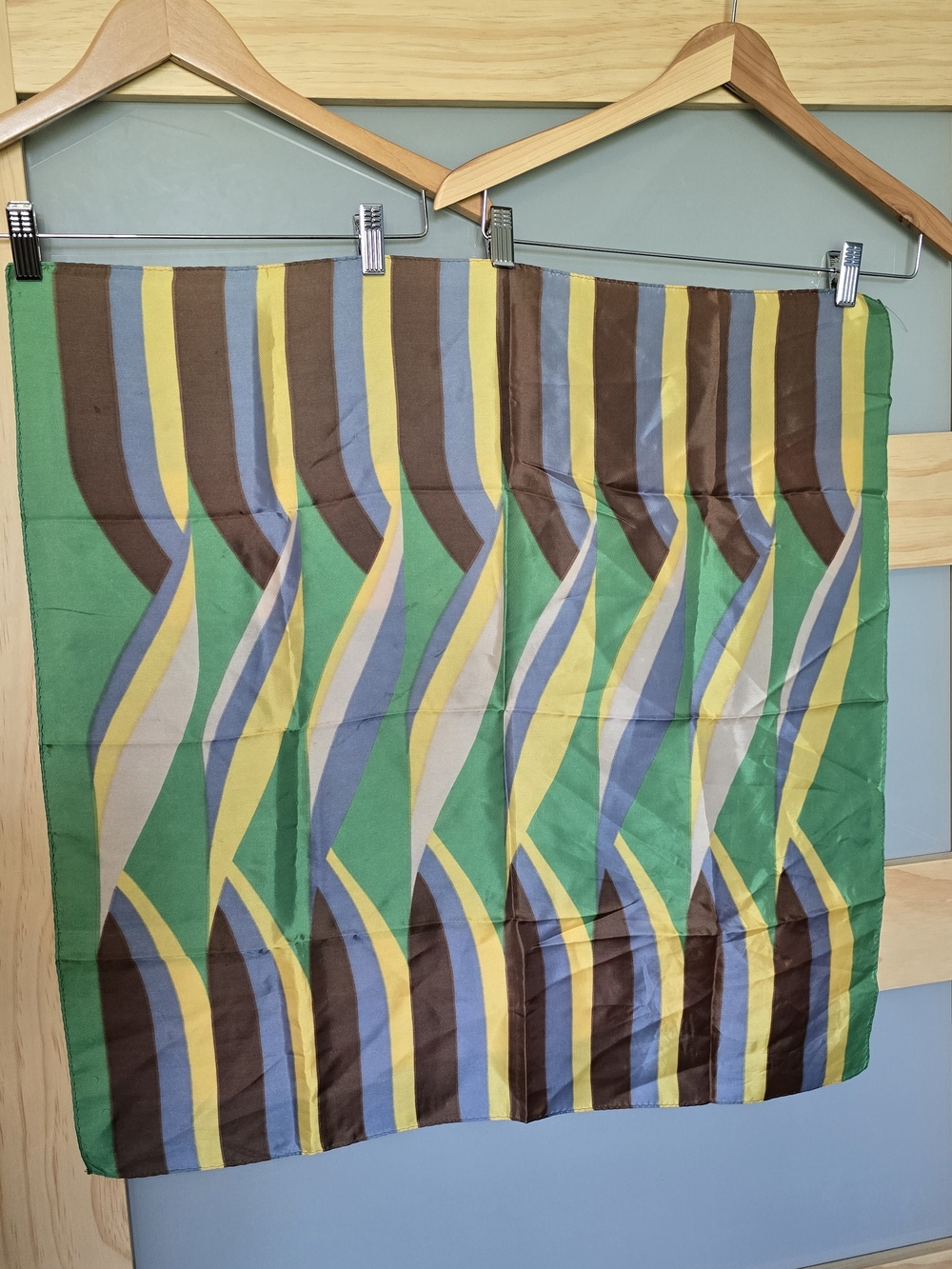 Green Retro Wave Pattern Silk Scarf Pucci"esque"